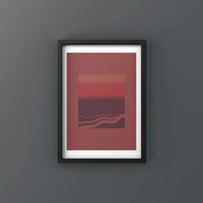 Abstract art print in black frame designed using Farrow & Ball signature colour palette range, 42,43,222 & 248. On wall colour Farrow & Ball 305 (Hopper Head)