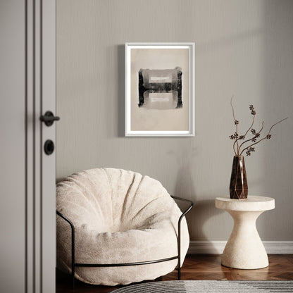 Athena abstract print in white Frame designed using Farrow & Ball colour palette,229,267 & 2008. Wall Colour is Farrow & Ball 275.