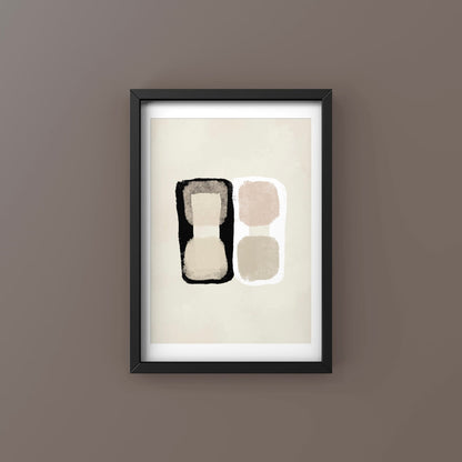 Bouleverse abstract print in black frame designed using Farrow & Ball signature colour palette range, 3,4,226,239,264 & 2004. Wall Colour Farrow & Ball colour 244bg