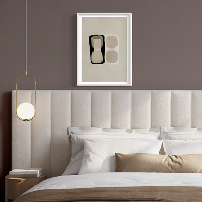 Bouleverse abstract print in white frame designed using Farrow & Ball signature colour palette range, 3,4,226,239,264 & 2004. Wall Colour Farrow & Ball colour 244bg