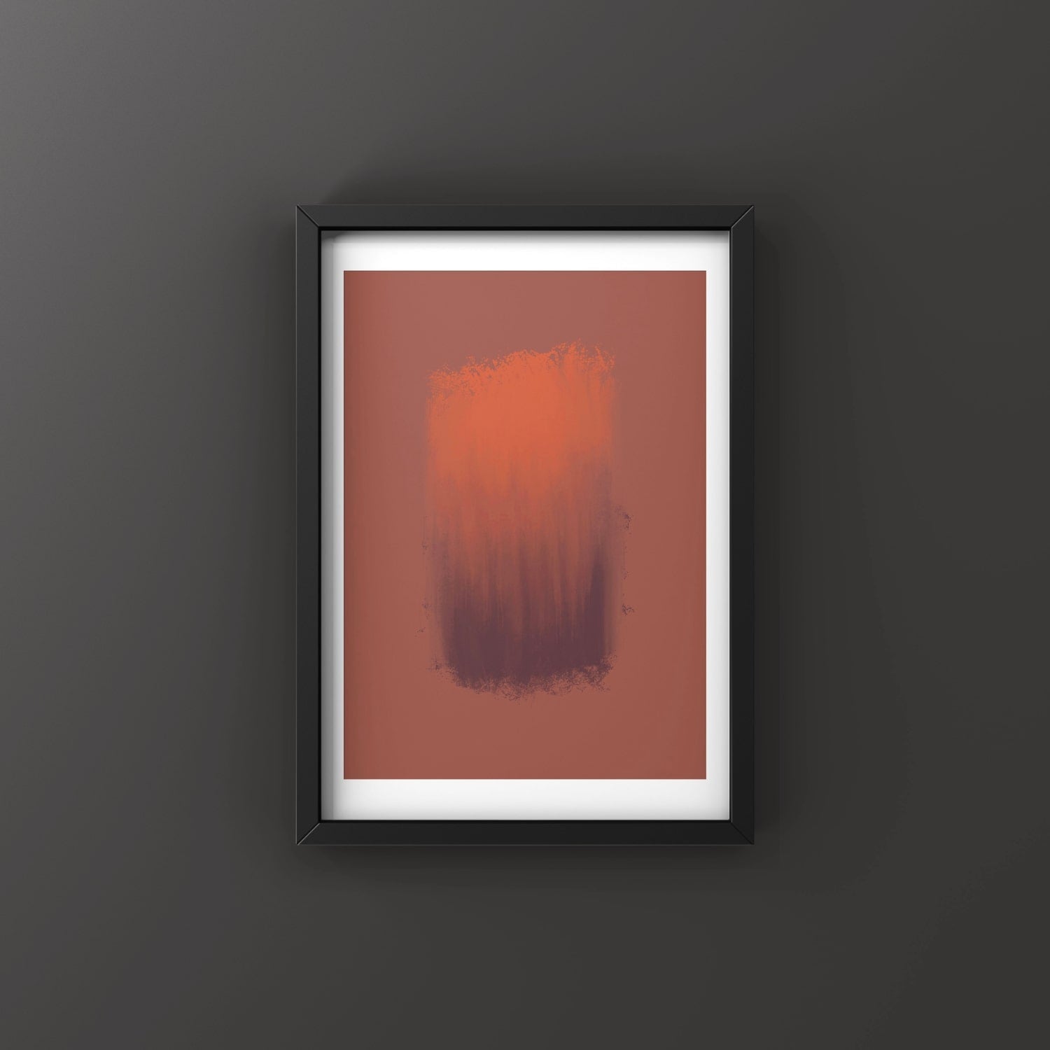 Glow Abstract art print in black frame designed using Farrow & Ball signature colour palette range, 42,222 & 268. On wall colour Farrow & Ball 256 (Pitch Black)