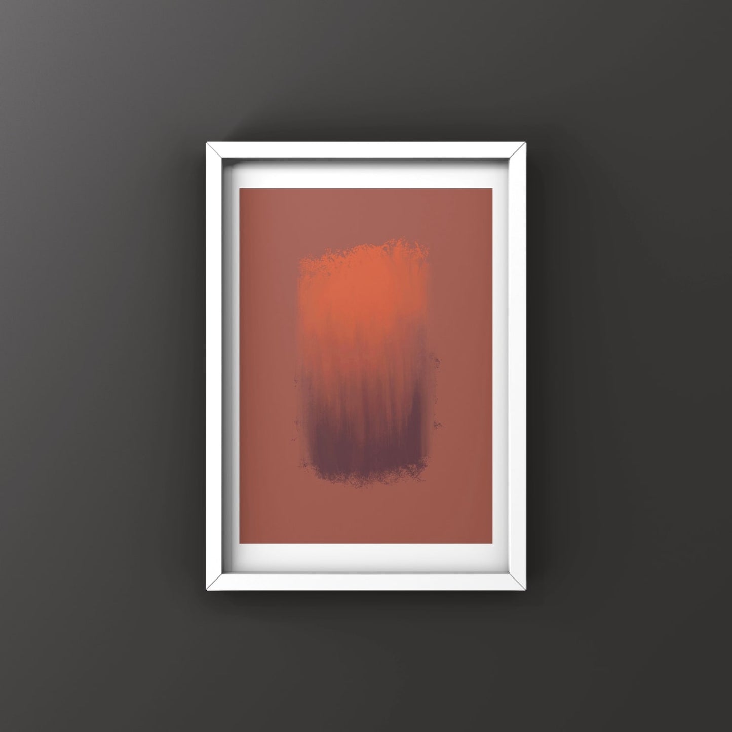 Glow Abstract art print in white frame designed using Farrow & Ball signature colour palette range, 42,222 & 268. On wall colour Farrow & Ball 256 (Pitch Black)