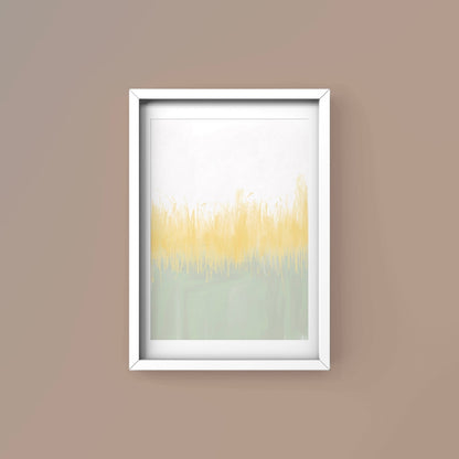 Abstract art print in white frame designed using Farrow & Ball signature & Archive colour palette range, CC4,74 & 233. On wall colour 28 (Dead Salmon)