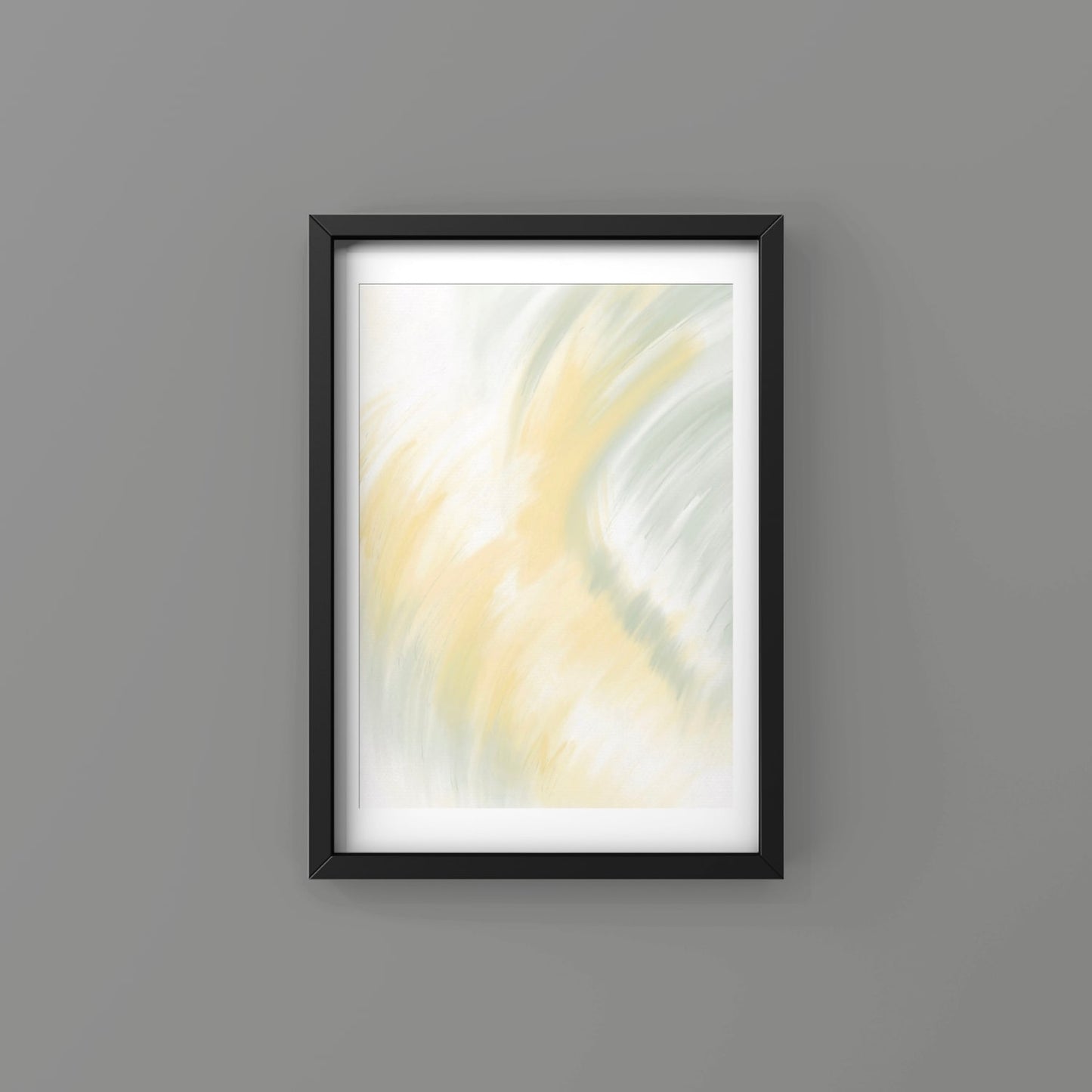 Hush Abstract art print in black frame designed using Farrow & Ball signature & Archive colour palette range, CC4,74 & 233. 