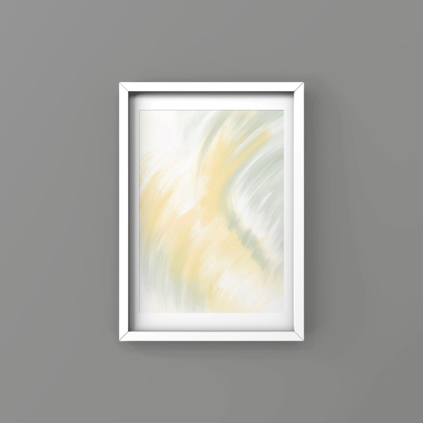 Hush Abstract art print in white frame designed using Farrow & Ball signature & Archive colour palette range, CC4,74 & 233. 