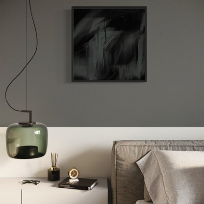 L'atmosfera abstract wall art designed using Farrow & Ball colour palette 93 (Studio Green). Farrow & Ball background 26 (Down Pipe).