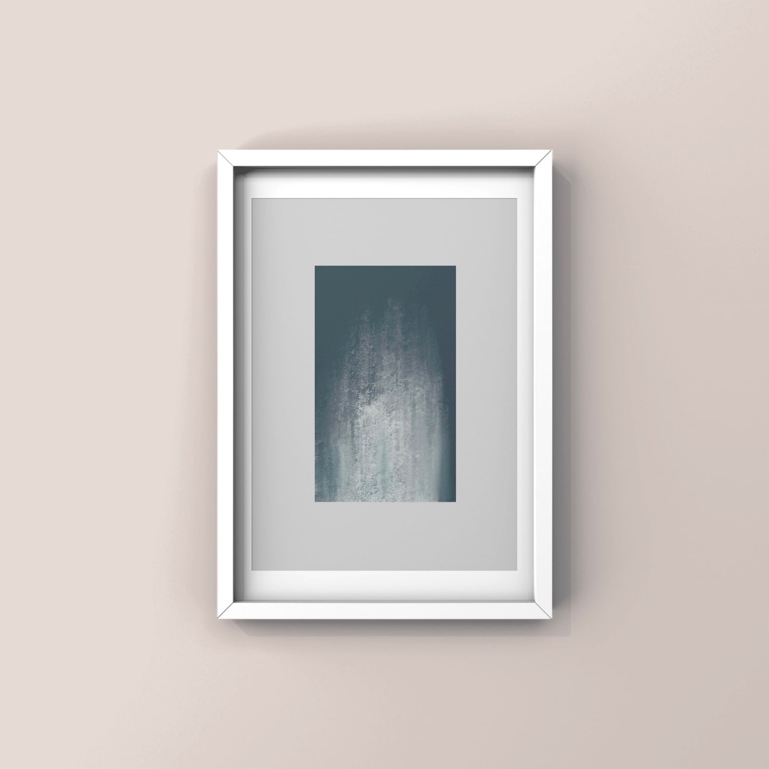 Sea Swell Abstract art print in white frame designed using Farrow & Ball signature colour palette range, 30,205 & 288. On wall colour Farrow & Ball 286 (Peignoir)