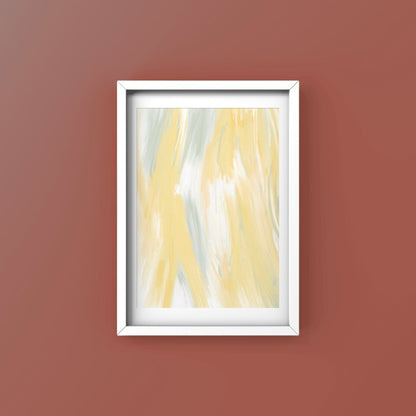 Abstract art print in white frame designed using Farrow & Ball signature & Archive colour palette range, CC4,74 & 233.  On wall colour 42 (Picture Galley Red).